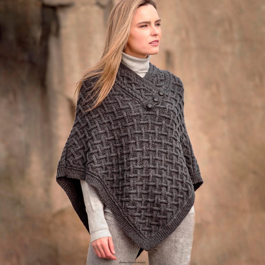 poncho en treillis super doux en laine mérinos irlandaise pour femme - encre chinée - s/m Plow & Hearth 8642F62987 saisonniers et cadeaux