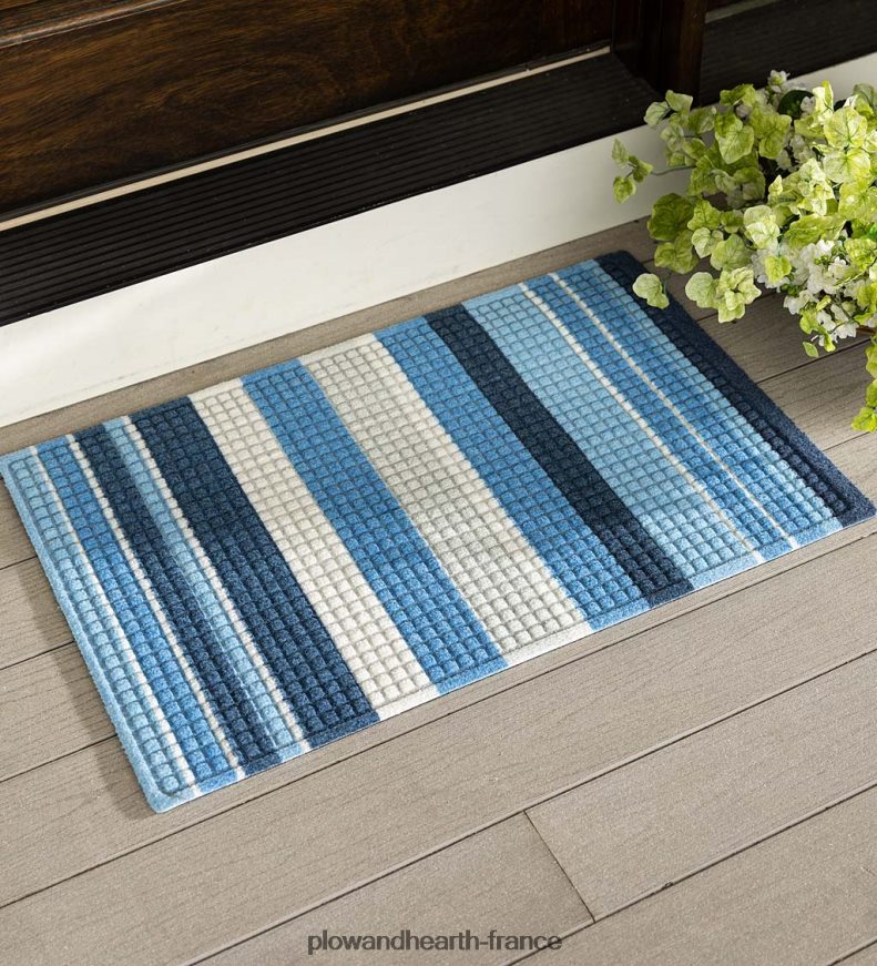 Paillasson imprimé waterhog, motif rayé - bleu Plow & Hearth 8642F61344 tapis et nattes