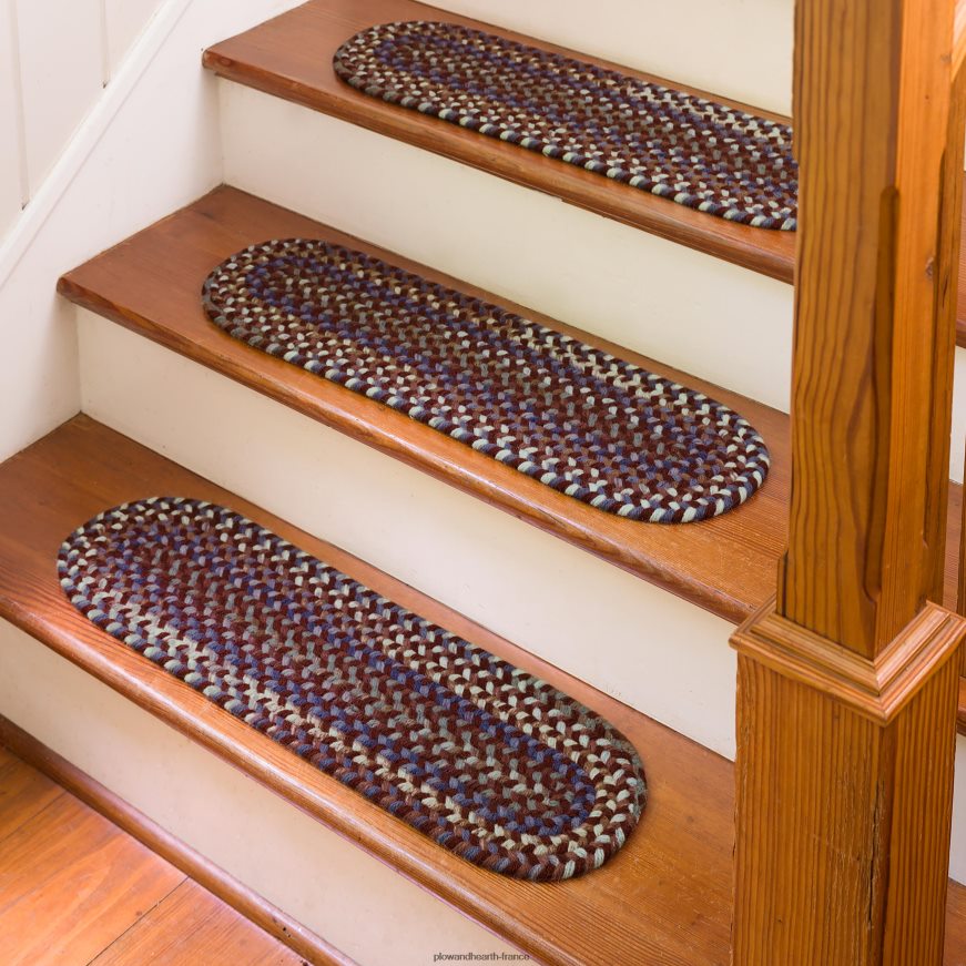Marches d'escalier tressées ovales en laine de crête bleue, lot de 4 - noyer Plow & Hearth 8642F61907 tapis et nattes