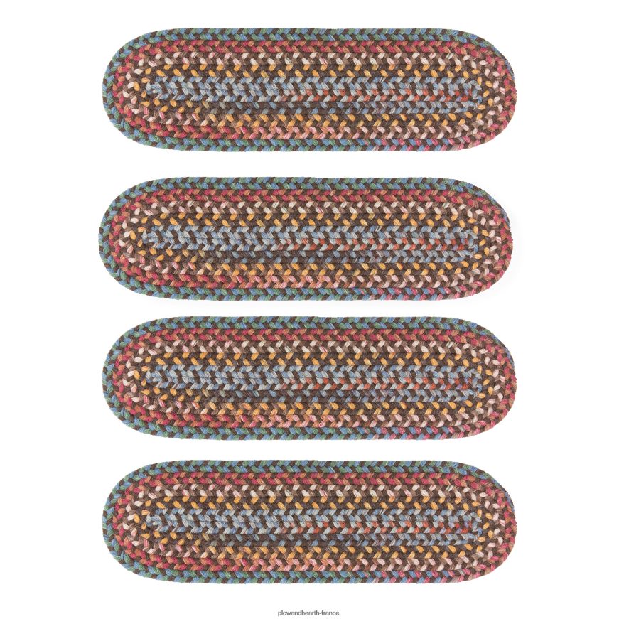 Marches d'escalier tressées ovales en laine de crête bleue, lot de 4 - noyer Plow & Hearth 8642F61907 tapis et nattes