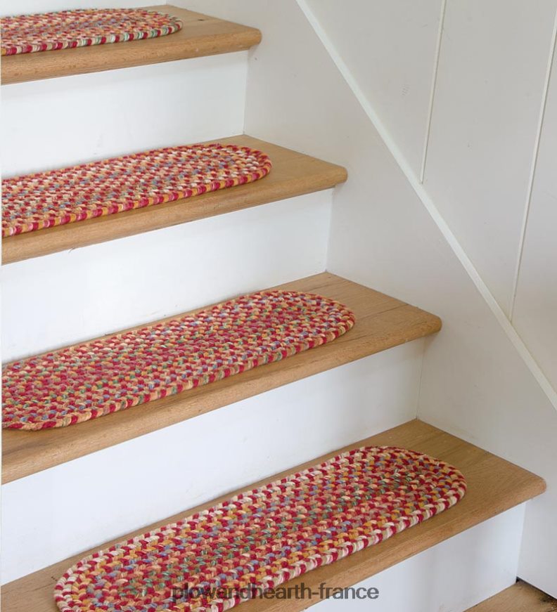 Marches d'escalier tressées ovales en laine de crête bleue, lot de 4 - noyer Plow & Hearth 8642F61907 tapis et nattes