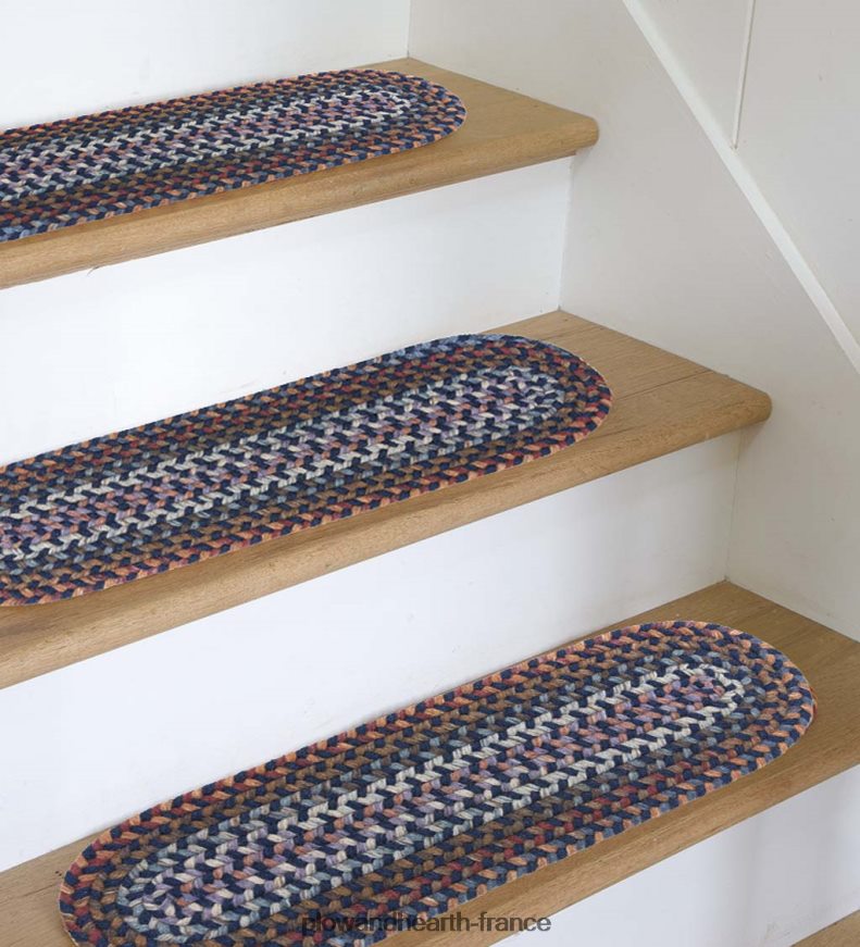 Marches d'escalier tressées ovales en laine de crête bleue, lot de 4 - noyer Plow & Hearth 8642F61907 tapis et nattes